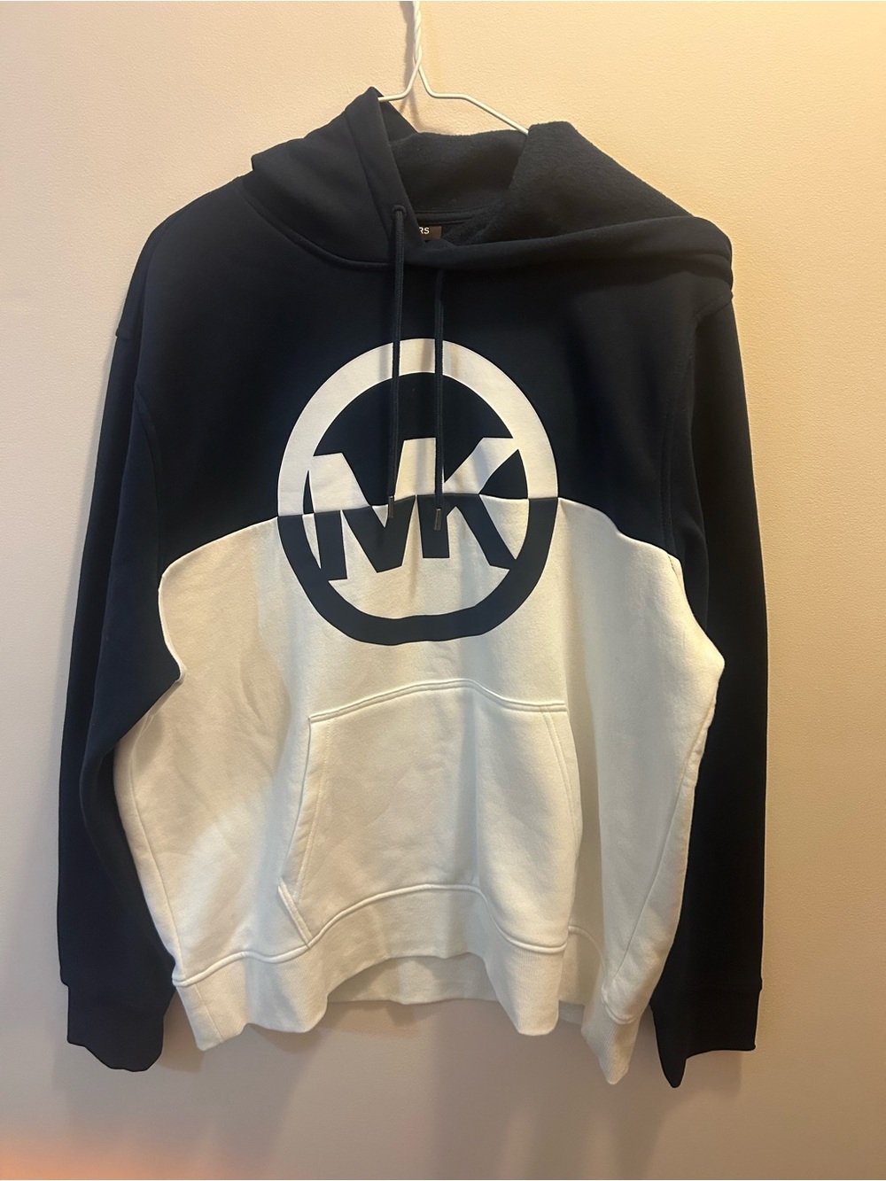 NWT Michael Kors Black and White Colorblock MK Logo Hoodie